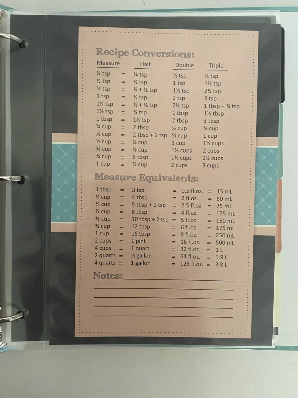 Recipe Binder 46 Pc w/ addl Recipe Cards